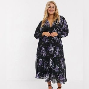 ASOS DESIGN Curve pleated batwing midi dress in floral print